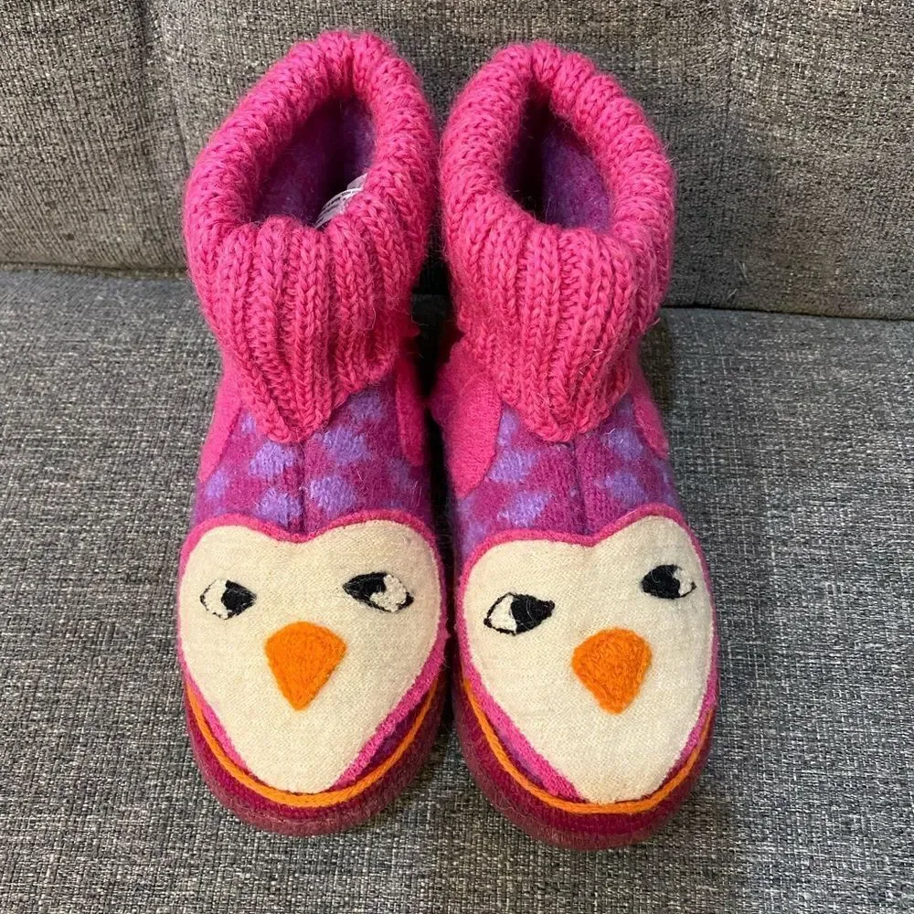 Garnet Hill Kids Boiled Wool Owl Slipper Boots Size 12